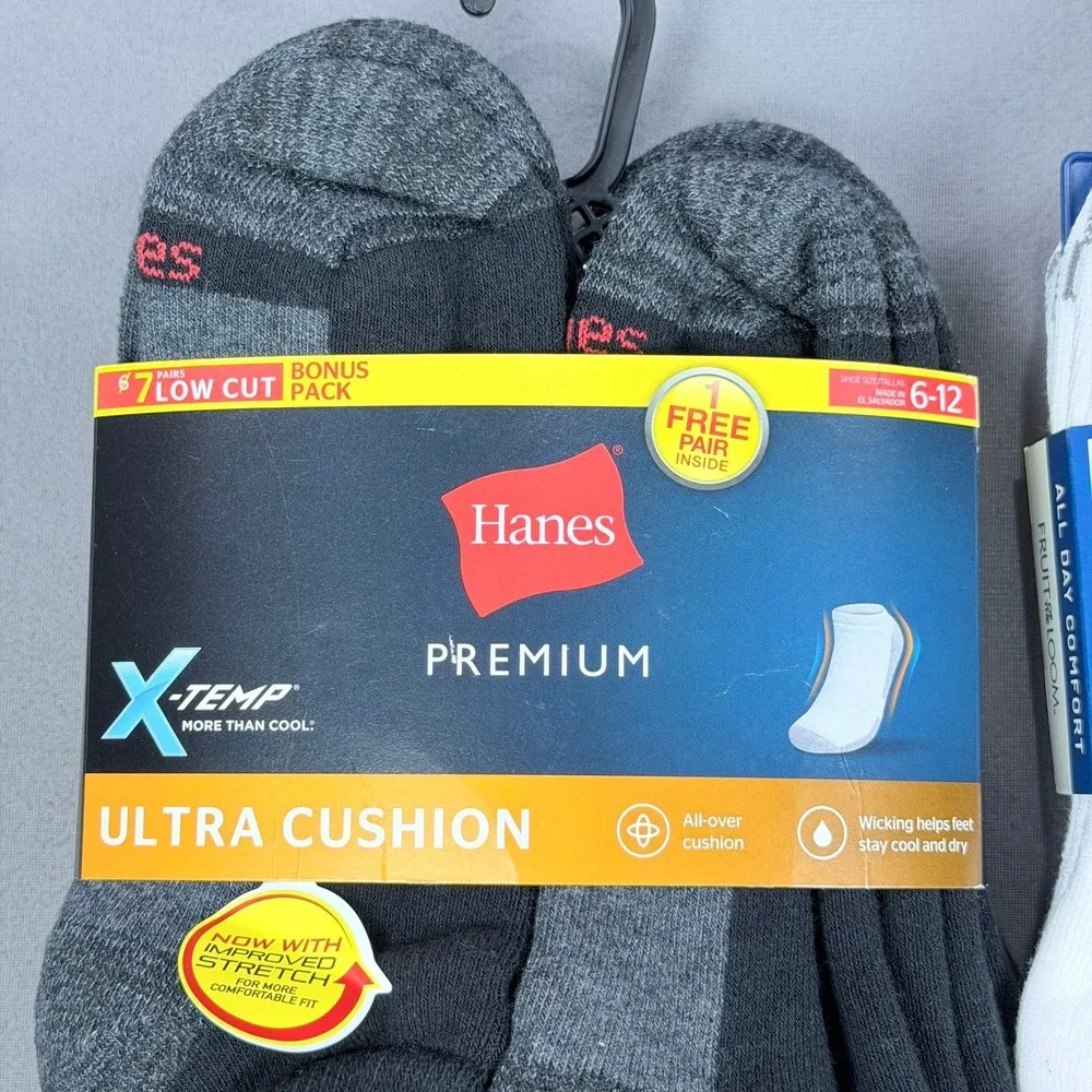 Hanes Fruit of the Loom Mens 6-12 Black White Cotton Blend Ankle Low Cut 13pk
